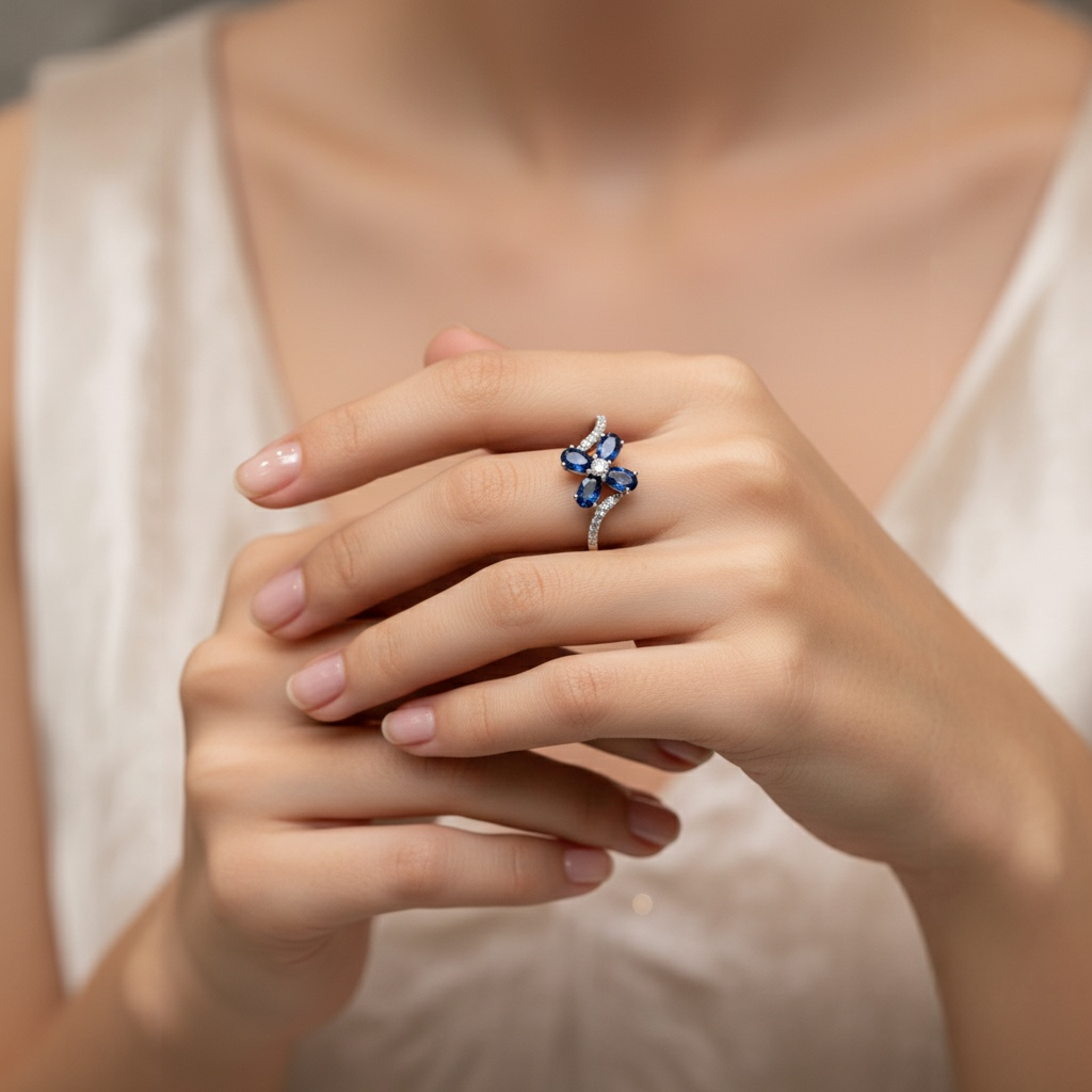 18K Silver Plated colour Ring/Zircon Stones/ Rhodium coating