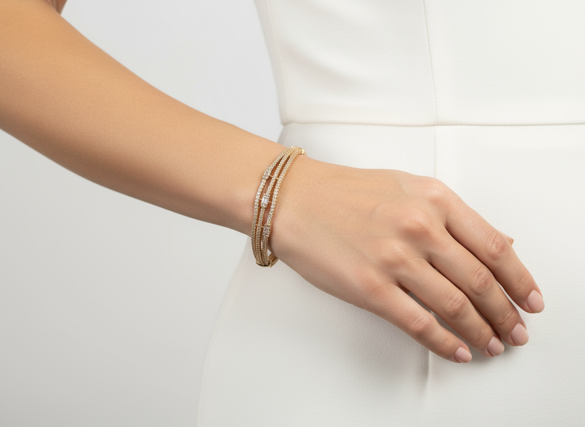 18K Gold Plated colour Bracelet/Zircon Stones/ Rhodium coating