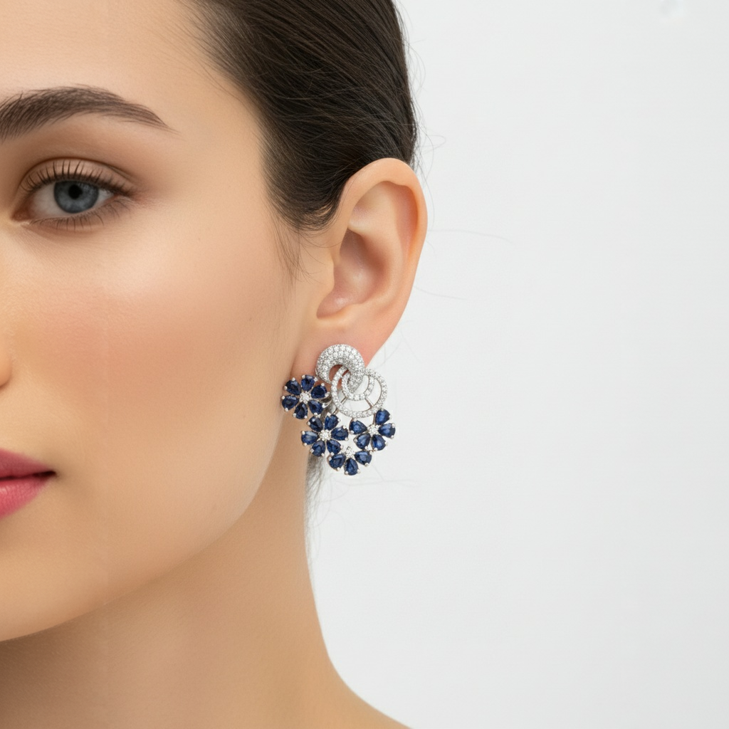 18K Silver Plated colour Earring/Zircon Stones/ Rhodium coating