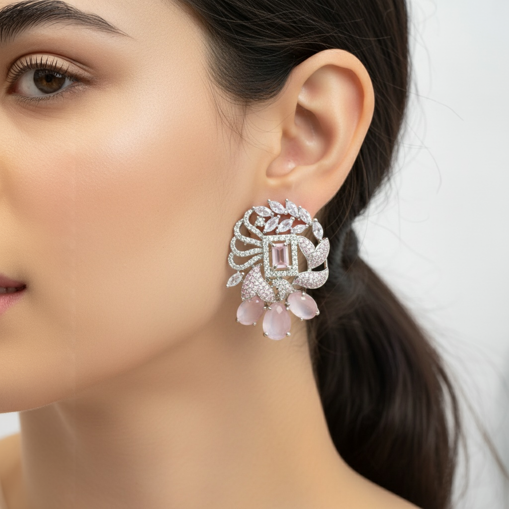 18K Silver Plated colour Earring/Zircon Stones/ Rhodium coating