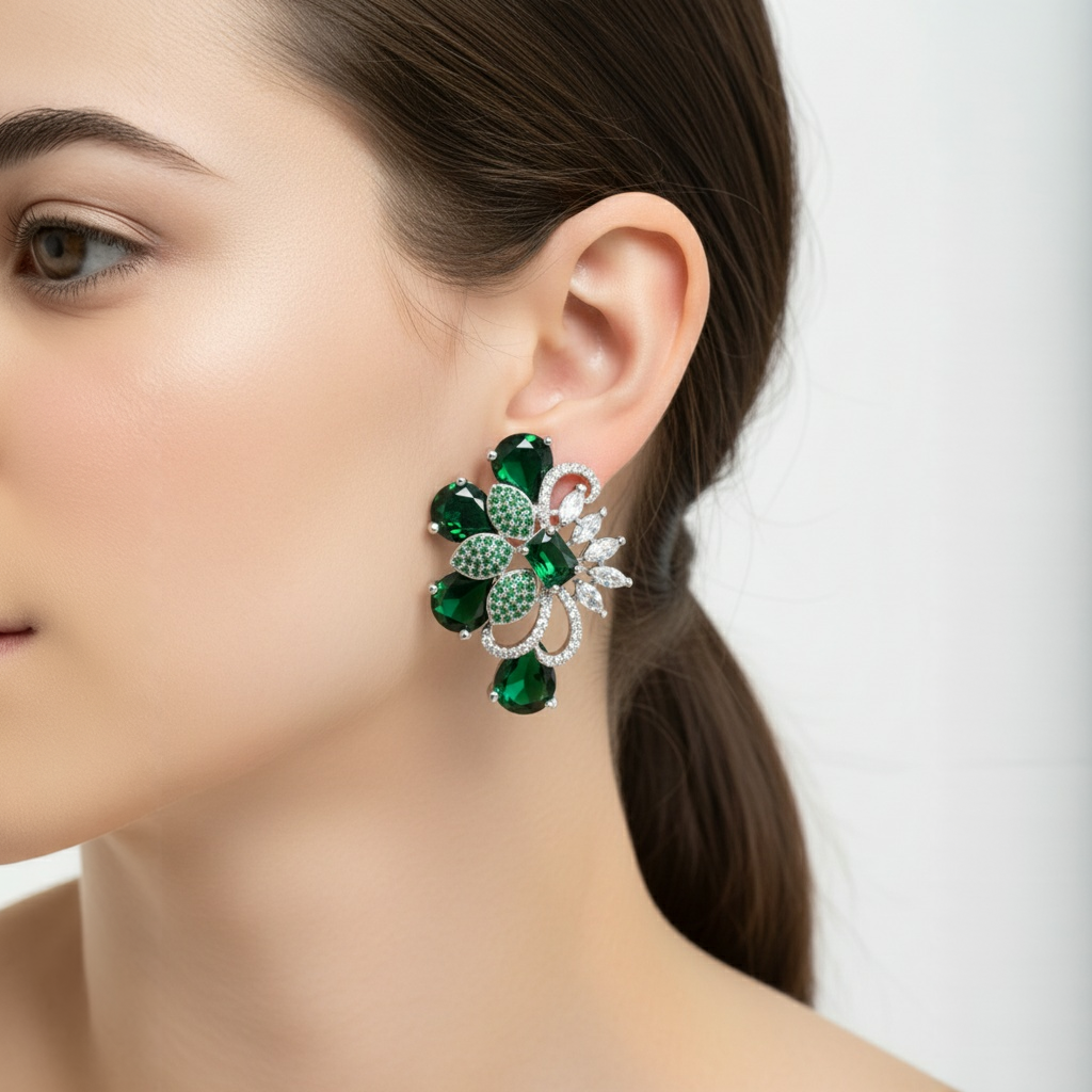 18K Silver Plated colour Earring/Zircon Stones/ Rhodium coating