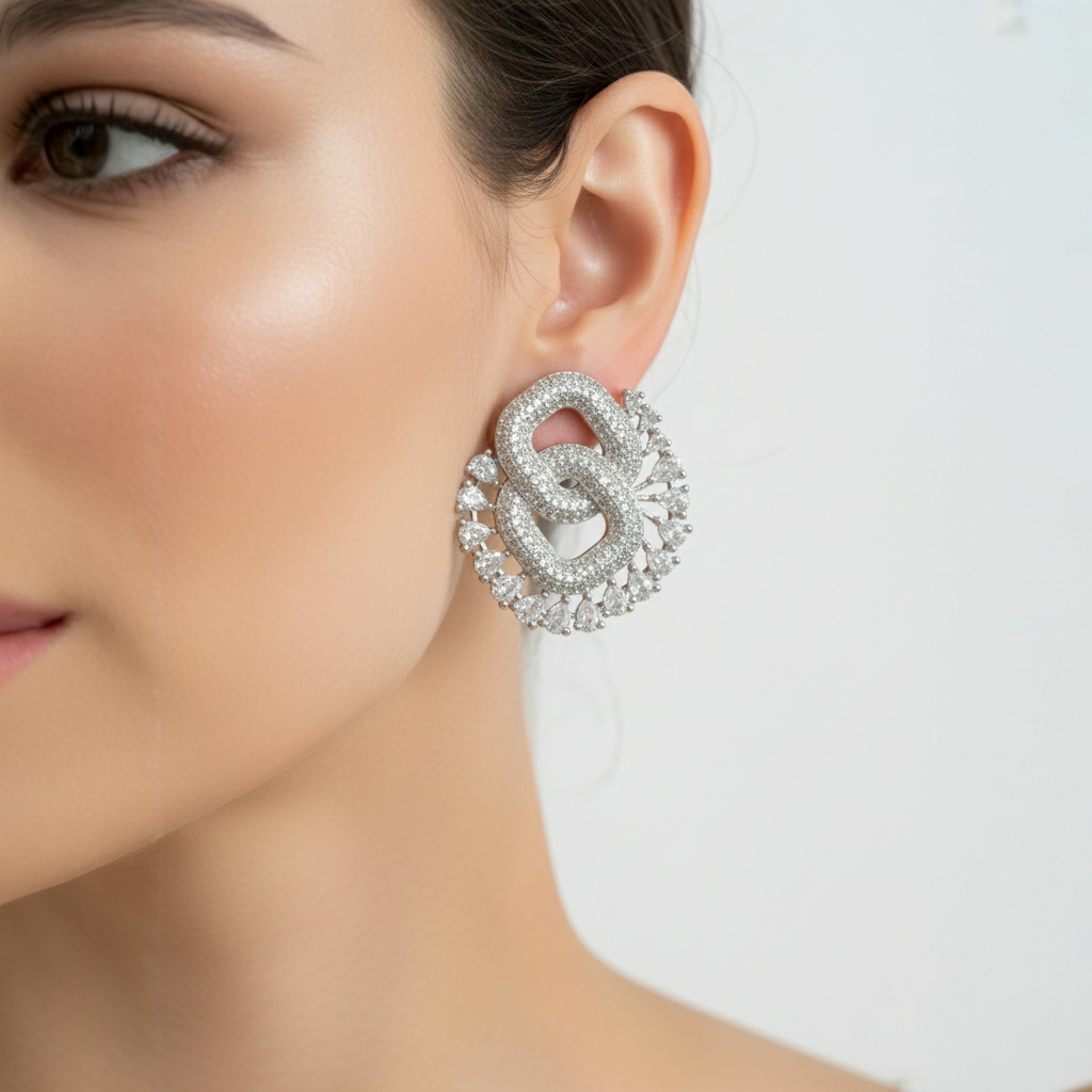 18K Silver Plated colour Earring/Zircon Stones/ Rhodium coating