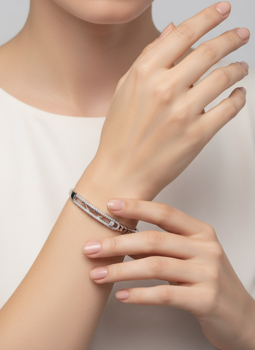 18K Silver Plated colour Bracelet/Zircon Stones/ Rhodium coating