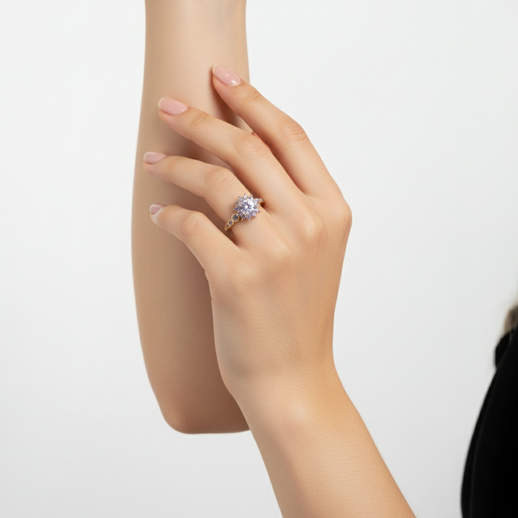 18K Gold Plated colourRing/Zircon Stones/ Rhodium coating