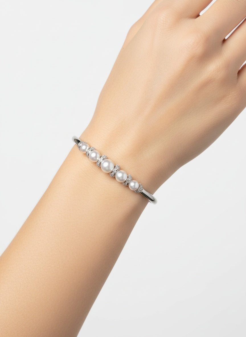 18K Silver Plated colour Bracelet/Zircon Stones/ Rhodium coating/with Pearls