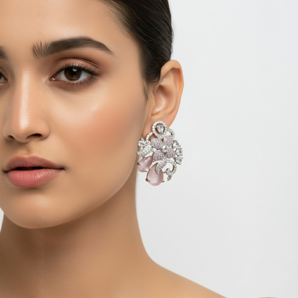 18K Silver Plated colour Earring/Zircon Stones/ Rhodium coating