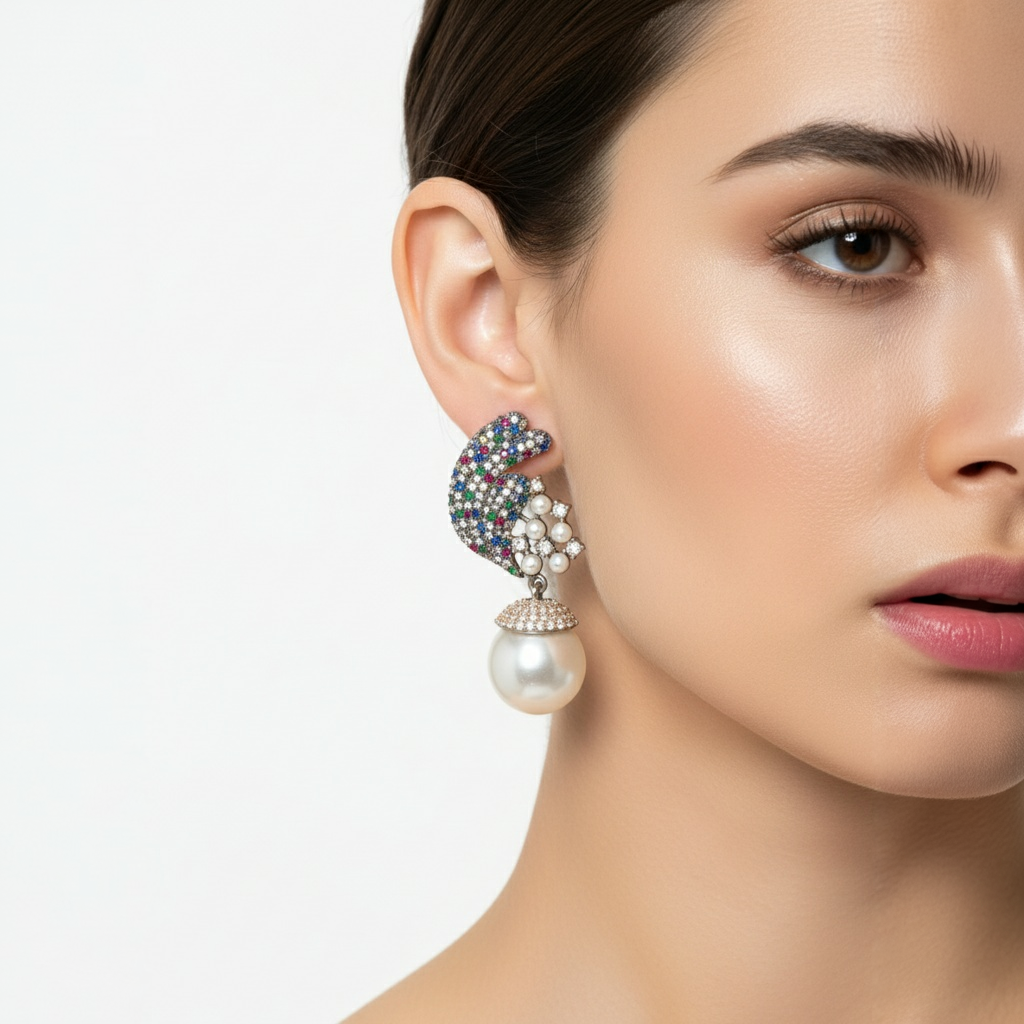 18K Silver Plated colour Earring/Zircon Stones/ Rhodium coating