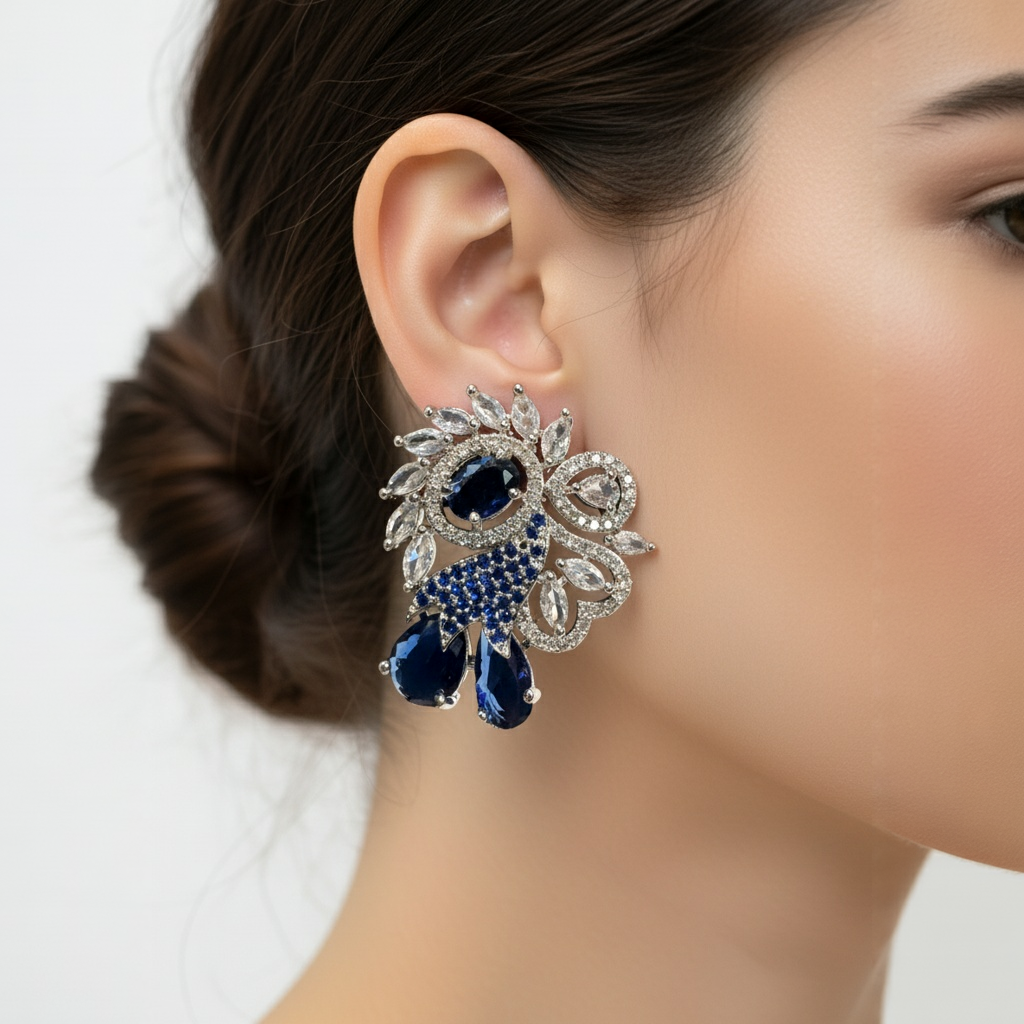 18K Silver Plated colour Earring/Zircon Stones/ Rhodium coating