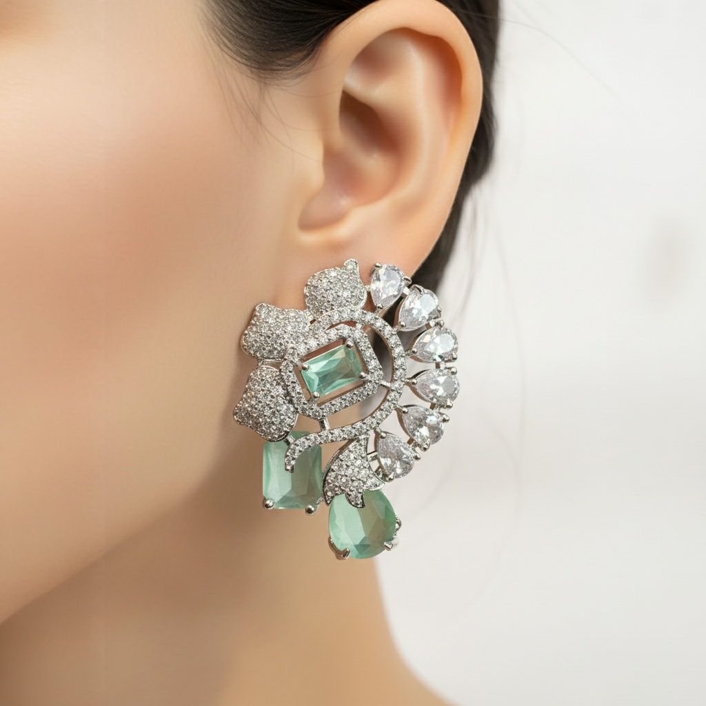 18K Silver Plated colour Earring/Zircon Stones/ Rhodium coating