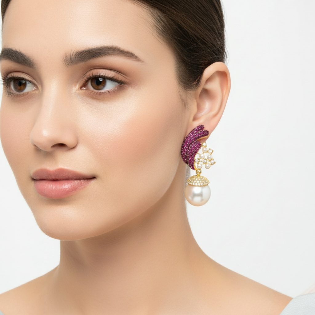18K Silver Plated colour Earring/Zircon Stones/ Rhodium coating