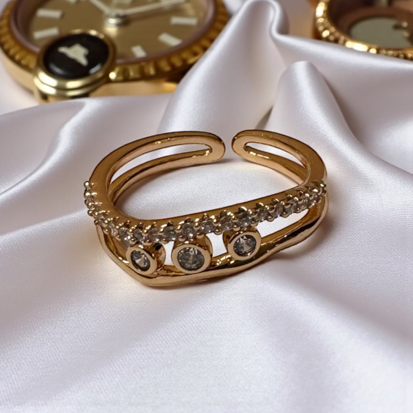 18K Gold Plated colour Ring/Zircon Stones/ Rhodium coating